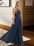 Averi A-Line Halter Floor-Length Bridesmaid Dress With Ruffle STAP0013059