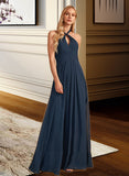 Averi A-Line Halter Floor-Length Bridesmaid Dress With Ruffle STAP0013059