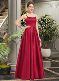 Ciara A-Line Square Neckline Floor-Length Satin Bridesmaid Dress STAP0013060