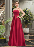 Ciara A-Line Square Neckline Floor-Length Satin Bridesmaid Dress STAP0013060