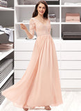 Briana A-line V-Neck Floor-Length Chiffon Lace Bridesmaid Dress STAP0013062