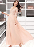 Briana A-line V-Neck Floor-Length Chiffon Lace Bridesmaid Dress STAP0013062