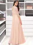 Briana A-line V-Neck Floor-Length Chiffon Lace Bridesmaid Dress STAP0013062