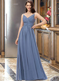 Rachel A-line V-Neck Floor-Length Chiffon Bridesmaid Dress STAP0013063