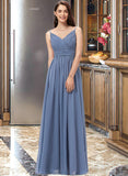 Rachel A-line V-Neck Floor-Length Chiffon Bridesmaid Dress STAP0013063