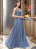 Rachel A-line V-Neck Floor-Length Chiffon Bridesmaid Dress STAP0013063