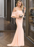 Tatum Trumpet/Mermaid Off the Shoulder Sweep Train Chiffon Bridesmaid Dress STAP0013064