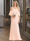 Tatum Trumpet/Mermaid Off the Shoulder Sweep Train Chiffon Bridesmaid Dress STAP0013064