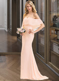 Tatum Trumpet/Mermaid Off the Shoulder Sweep Train Chiffon Bridesmaid Dress STAP0013064