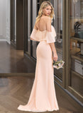 Tatum Trumpet/Mermaid Off the Shoulder Sweep Train Chiffon Bridesmaid Dress STAP0013064