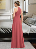 Amara A-Line High Neck Floor-Length Chiffon Lace Bridesmaid Dress With Ruffle Split Front STAP0013065