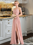 Kitty A-Line Sweetheart Floor-Length Chiffon Lace Bridesmaid Dress With Split Front STAP0013068