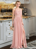 Kitty A-Line Sweetheart Floor-Length Chiffon Lace Bridesmaid Dress With Split Front STAP0013068