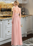 Kitty A-Line Sweetheart Floor-Length Chiffon Lace Bridesmaid Dress With Split Front STAP0013068