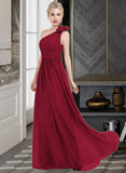 Sasha A-Line One-Shoulder Floor-Length Chiffon Bridesmaid Dress With Ruffle Flower(s) STAP0013069