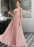 Kenley A-Line V-neck Floor-Length Bridesmaid Dress With Lace STAP0013071