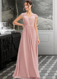 Kenley A-Line V-neck Floor-Length Bridesmaid Dress With Lace STAP0013071