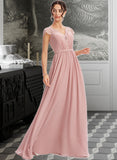 Kenley A-Line V-neck Floor-Length Bridesmaid Dress With Lace STAP0013071