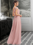 Kenley A-Line V-neck Floor-Length Bridesmaid Dress With Lace STAP0013071