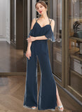 Kathleen Jumpsuit/Pantsuit V-neck Floor-Length Bridesmaid Dress With Ruffle STAP0013073