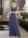 Malia A-Line V-neck Floor-Length Bridesmaid Dress With Ruffle STAP0013074