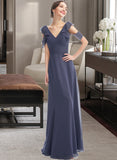 Malia A-Line V-neck Floor-Length Bridesmaid Dress With Ruffle STAP0013074