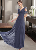 Malia A-Line V-neck Floor-Length Bridesmaid Dress With Ruffle STAP0013074