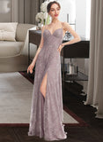 Adalyn A-Line V-neck Floor-Length Bridesmaid Dress With Split Front STAP0013075