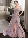 Adalyn A-Line V-neck Floor-Length Bridesmaid Dress With Split Front STAP0013075