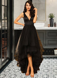 Irene Ball-Gown/Princess V-neck Asymmetrical Tulle Bridesmaid Dress With Beading STAP0013077