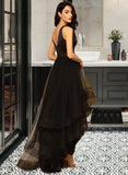 Irene Ball-Gown/Princess V-neck Asymmetrical Tulle Bridesmaid Dress With Beading STAP0013077