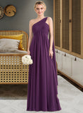 Kailey A-line One Shoulder Floor-Length Chiffon Bridesmaid Dress With Ruffle STAP0013078