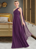 Kailey A-line One Shoulder Floor-Length Chiffon Bridesmaid Dress With Ruffle STAP0013078