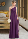 Kailey A-line One Shoulder Floor-Length Chiffon Bridesmaid Dress With Ruffle STAP0013078