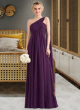 Kailey A-line One Shoulder Floor-Length Chiffon Bridesmaid Dress With Ruffle STAP0013078