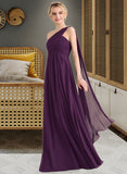 Kailey A-line One Shoulder Floor-Length Chiffon Bridesmaid Dress With Ruffle STAP0013078