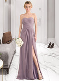 Haylee A-Line Sweetheart Floor-Length Chiffon Bridesmaid Dress With Ruffle Split Front STAP0013079