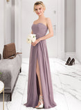 Haylee A-Line Sweetheart Floor-Length Chiffon Bridesmaid Dress With Ruffle Split Front STAP0013079