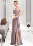 Haylee A-Line Sweetheart Floor-Length Chiffon Bridesmaid Dress With Ruffle Split Front STAP0013079