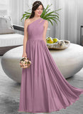 Jessica A-line One Shoulder Floor-Length Chiffon Bridesmaid Dress With Ruffle STAP0013080