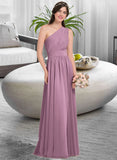 Jessica A-line One Shoulder Floor-Length Chiffon Bridesmaid Dress With Ruffle STAP0013080