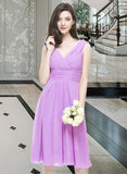 Mariela A-Line V-neck Knee-Length Chiffon Bridesmaid Dress With Ruffle STAP0013081