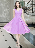 Mariela A-Line V-neck Knee-Length Chiffon Bridesmaid Dress With Ruffle STAP0013081