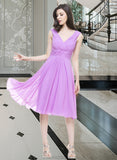 Mariela A-Line V-neck Knee-Length Chiffon Bridesmaid Dress With Ruffle STAP0013081