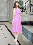 Mariela A-Line V-neck Knee-Length Chiffon Bridesmaid Dress With Ruffle STAP0013081