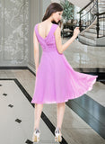 Mariela A-Line V-neck Knee-Length Chiffon Bridesmaid Dress With Ruffle STAP0013081