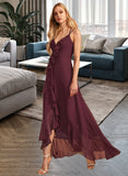 Kaylah A-Line V-neck Asymmetrical Bridesmaid Dress With Ruffle Split Front STAP0013082