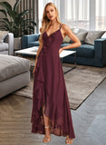 Kaylah A-Line V-neck Asymmetrical Bridesmaid Dress With Ruffle Split Front STAP0013082