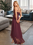 Kaylah A-Line V-neck Asymmetrical Bridesmaid Dress With Ruffle Split Front STAP0013082