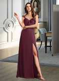 Mallory A-Line V-neck Floor-Length Bridesmaid Dress With Split Front STAP0013083